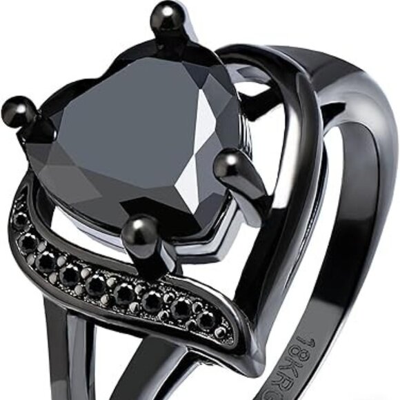 Heart Cubic Zirconia Promise Ring for Women - Black Zirconia with Black Ring - Picture 1 of 5